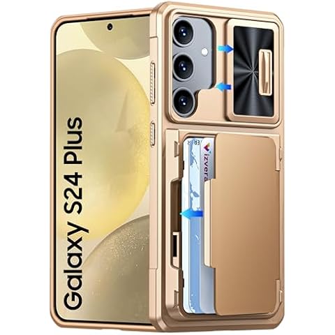 Vizvera for Samsung Galaxy S24 Plus Case Wallet, RFID Cards Holder & Camera Cover & Kickstand for Women Men, Full Body Rugged Shockproof Silicone Case for S24 Plus 6.7" 2024 Only-Champagne Gold Cover