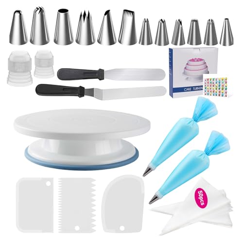 Fuutuu 72-Piece Cake Decorating Kit with Turntable, Piping Bags & Nozzles, Icing Tools, Scrapers, Spatulas - Baking Supplies for Beginners & Experts