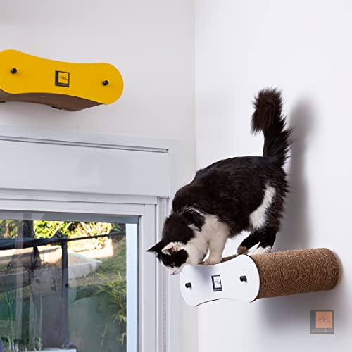 Gatomoderno Arranhador para Gatos Prateleira de Papelão Kraft, Acabamento de Acrílico, Cama para Gat