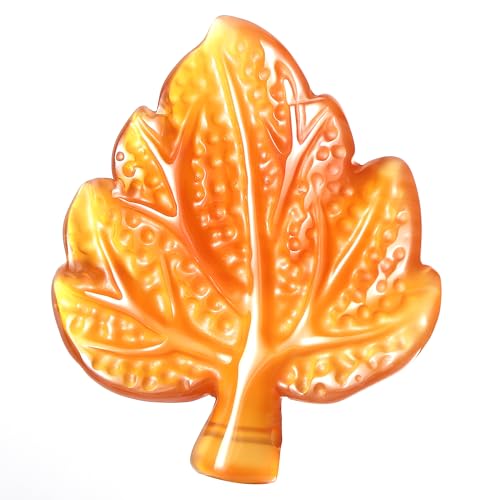 Artistone Red Agate Crystal Leaf Sculpture Hand-Carved Leaf Shape Healing Crystal Figurine Crystal Crafts Collect Worry Stone for Anxiety Relif Home Decor Desk Decor