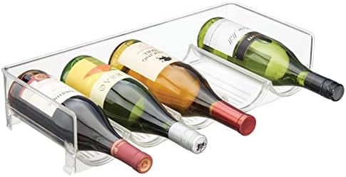 mDesign Plastic Free-Standing Water Bottle and Wine Rack Storage Organizer for Kitchen Countertops, Table Top, Pantry, Fridge - Stackable - Holds 5 Bottles - Clear