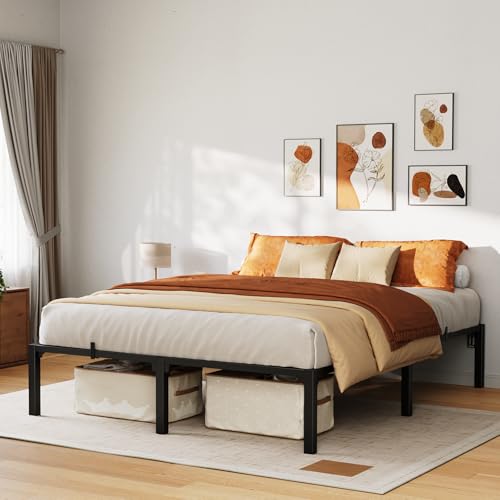 GarveeHome 14 Inch Queen Tool-Free Bed Frame, Heavy Duty Metal Platform Bed Frame with Durable Iron Slat Support and Legs, No Box Spring Required, No Screws Needed, Support Up to 800 Lbs
