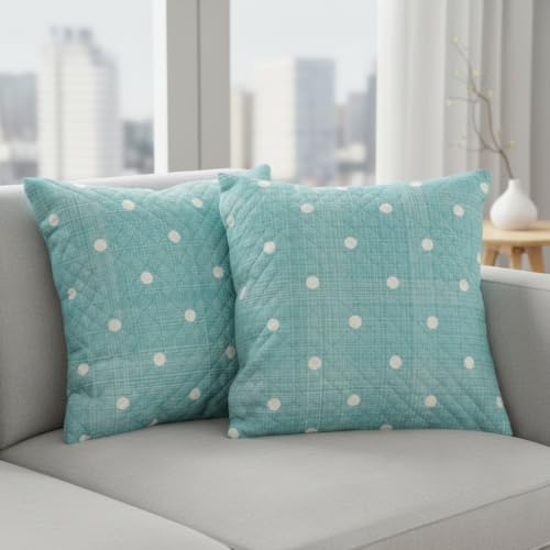Image of STITCHNEST 'QuadraNest' Series Printed Quilted Velvet Cushion Cover 16x16 Inch Set of 2 | Premium Soft Fabric, Washable & Fade Resistant | Decorative Living Room Cushion Covers | Pastel Green