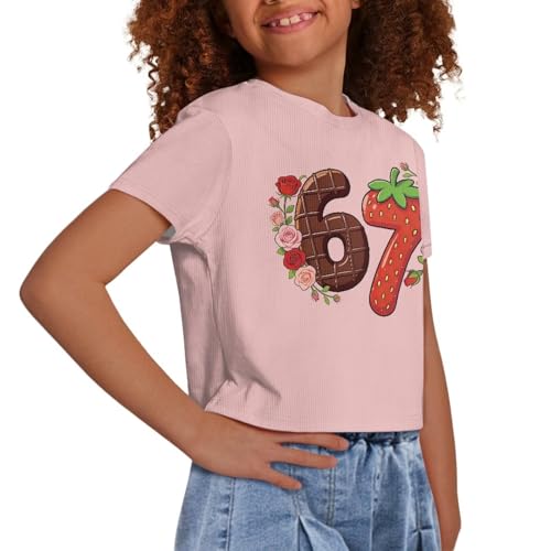 Image of Girls Fashion Crewneck Tee Shirts Casual Short Sleeve Crop Top Summer Outfits 5-14 Years Old