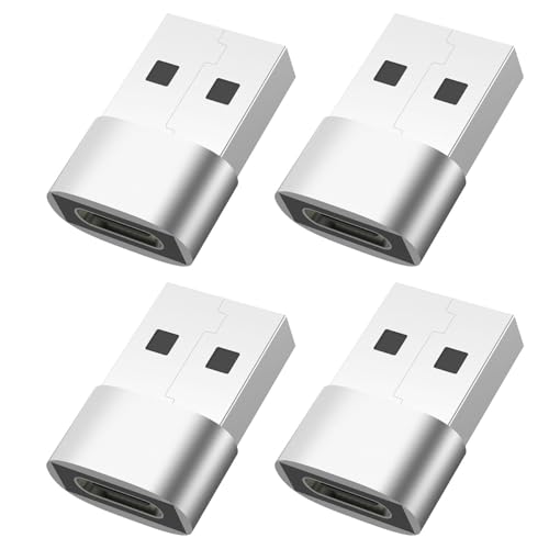 jpyyw 4 Pack USB C Female to A Male Car Charger/with Fast Charging & Data Sync,Converter for iPhone 16/16e/15/14, Galaxy S25/Switch/Apple Watch,Metallic Silver