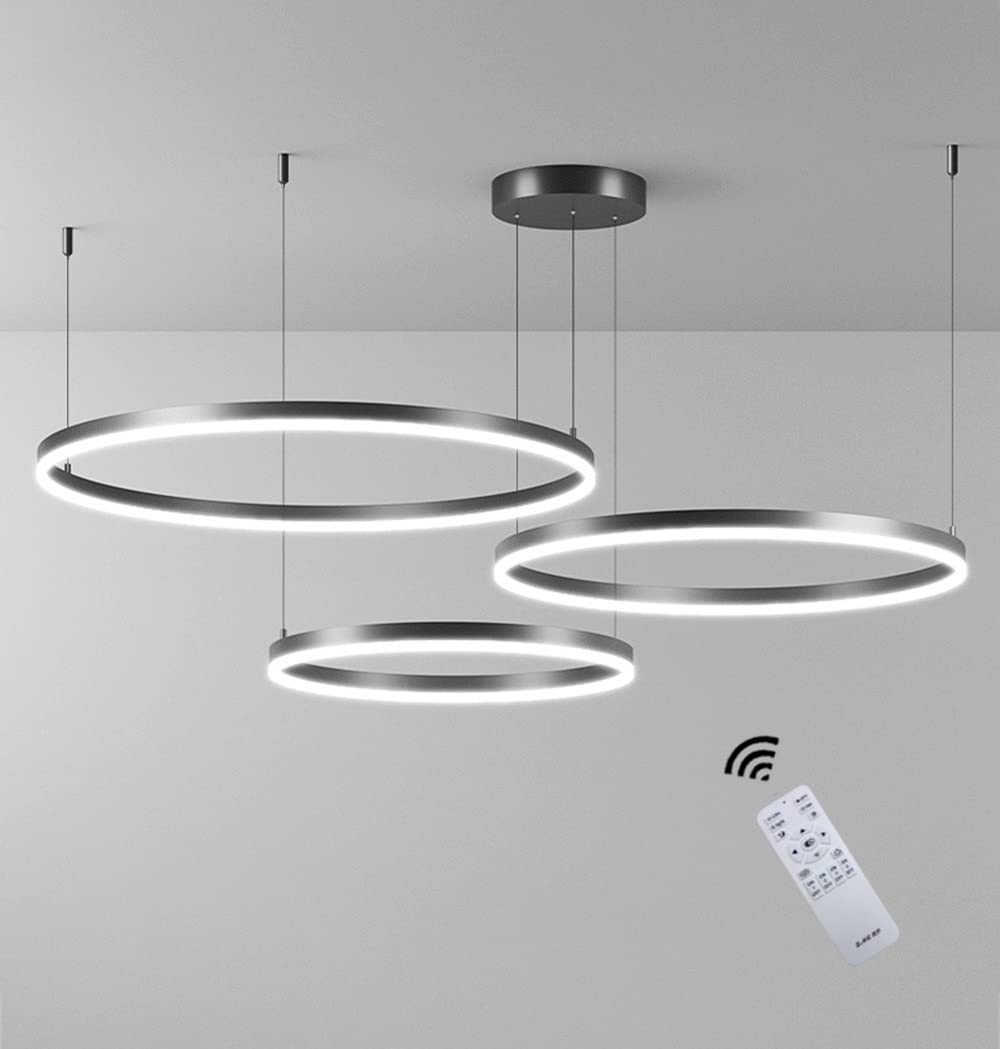 Moderne LED Pendelleuchte, 3-Ringe Kollektion, Black Farbe, Verstellbarer HäNgeleuchter, Moderne Deckenleuchte, mit Fernbedienung Dimmbar, 3000k - 6000k, mit Speicherfunktion, 68w