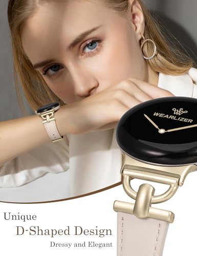 Image of Wearlizer Leather Bands Compatible with Google Pixel Watch 4 /3 41mm /Pixel Watch 2 /1 Band Women, Dressy Designer Slim Leather Strap with D-Shape Metal Buckle for Pixel Smartwatch Accessories