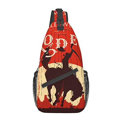 NISENASU Cowboy Horse Sling Bag Crossbody Backpack,Sunset Saguaro Desert Wild West Rodeo Vintage Wooden Sign Print Chest Bag Casual Shoulder Backpack Southwestern Design Travel Daypack