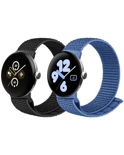 BlackPRO Soft Nylon Band Compatible with Google Pixel Watch/Google Pixel Watch 2 Band with Upgraded Connector for Women Men, 2 Pack Adjustable Solo Loop Sport Strap Replacement Wristband for Google