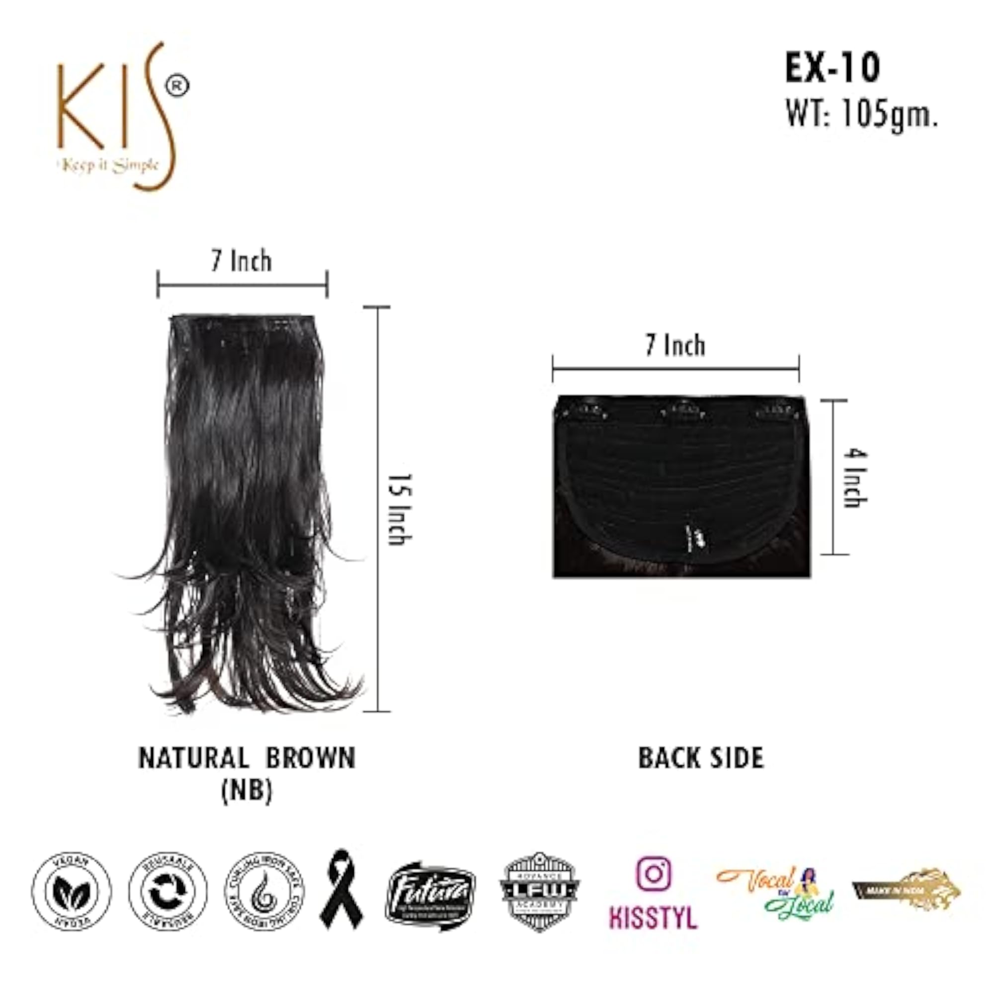 Synthetic Wavy Hair Extensions with 3 Clip-in for Women