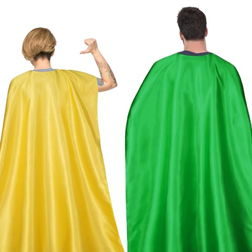 Adult Superhero Cape & Mask Set - Double-Sided Green & Yellow Super Hero Capes and Masks for Men Women Dress-Up Parties