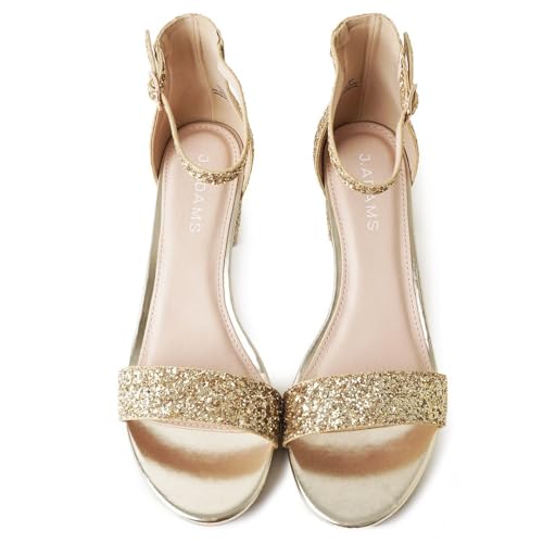 Image of J. Adams Daisy Heeled Sandals - Ankle Strap Low Block, Open Toe Dress Pumps, Chunky Heels - Dressy Shoes for Women - Bridal, Wedding, Summer Sandals