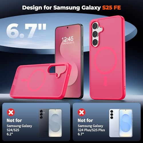Image of SUPFINE Magnetic for Samsung Galaxy S25 FE Case with Screen Protector, (Built-in Magnets) (Military Grade Drop Protection) Slim Translucent Shockproof Phone Case,Hot Pink