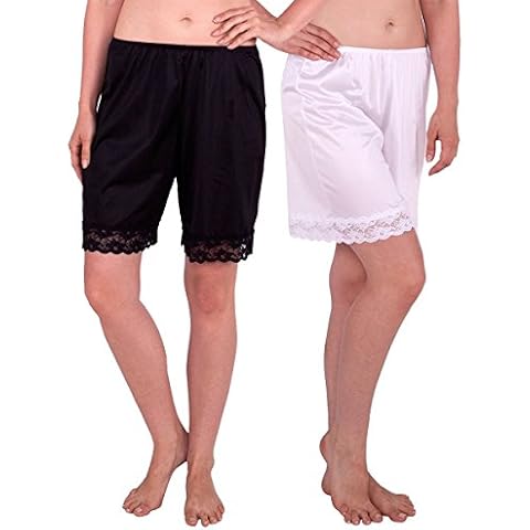 Under Moments Women's Classic Pettipants Bloomers w/Lace 15" (52021)-B-W-S Black-White Cover