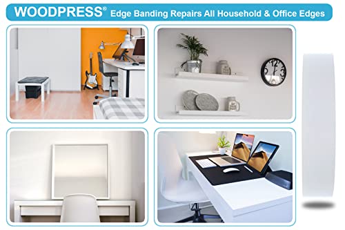 Image of WoodPress 7 /8 inch Matt White Melamine Edge Banding, Pre-Glued Veneer Tape - 25 ft Roll - Iron-On for Easy DIY Application - Will Cover The Edge of a Standard 8' x 4' MDF Panel