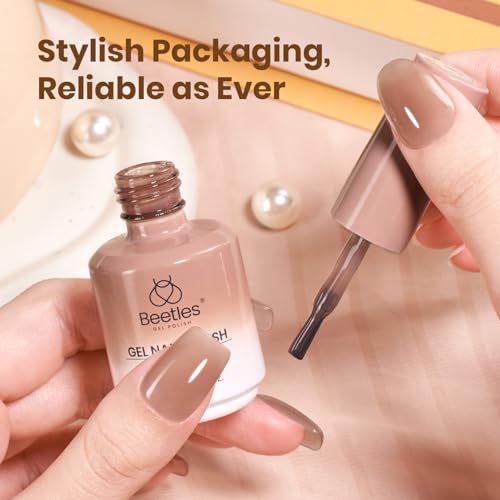 Image of Beetles Brown Jelly Gel Nail Polish - 15ML Full Size Soft Brew Natural Nude Gel Polish Sheer Gel Polish Nail Concealer Soak Off UV French Nail Art Manicure Gift for Women