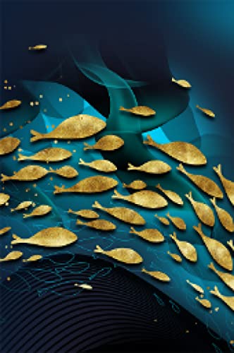 Abstrait doré poisson toile affiches triptyque déco maison 50x70cm