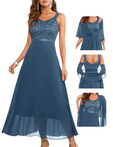 BeryLove Sequin Wedding Guest Prom Dress Formal Elegant Flowy Glitter
