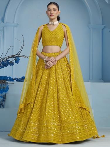 Image of Zeel Clothing Women's Sequins Thread Embroidered Georgette Lehenga Choli With Dupatta (5124-Women-Lehenga-Choli-New; Free size)