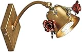 Tiefe: 16 cm Casa Padrino Luxus Jugendstil Wandleuchte Rosen mit Swarovski Kristallglas und schwenkbarem Lampenschirm Gold/Rot 12 x 16 x H. 23 cm - Barock & Jugendstil Wandleuchten