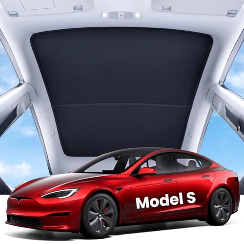 Image of REEVAA Tesla Model S (2026-2022) Sunshade Roof Accessories, Black | OEM Fit; Full Blackout & Heat-Blocking; Protect Interior & Reduce A /C Workload; Two-Piece Magnetic Design Prevents Sagging
