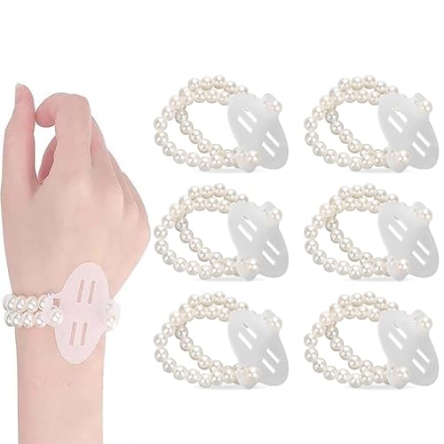NT-ling 6PCS Elastic Pearl Wrist Corsage Bracelets Bridesmaid Stretch Pearl Wristband for Wedding Party Bride Prom White