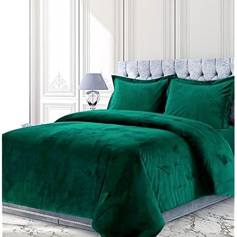 MOM COMFURTER Premium Crinkle Crushed 500 GSM Oversized Venice Velvet Comforter Quilt Set 3pcs (1 Velvet Comforter + 2 Pillow Cases), Hunter Green Cover