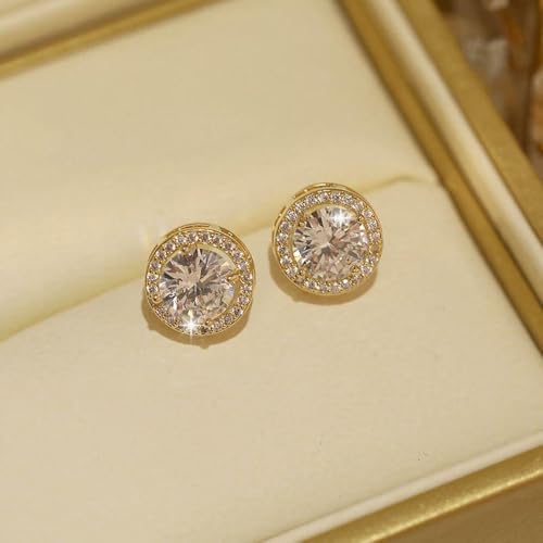 Circonita blanca de brillo radiante en pendientes redondos estilo oro amarillo 3
