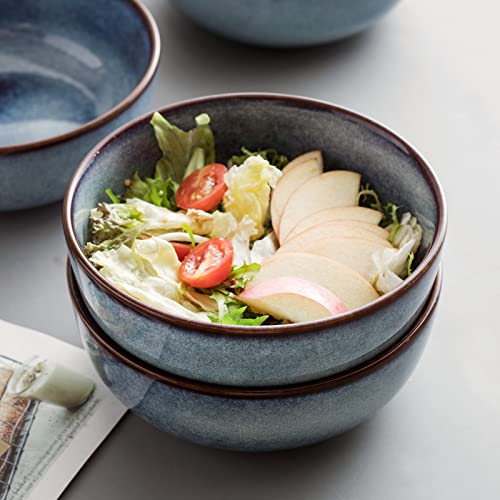 Unicasa Ceramic Cereal Bowl Set - Big Salad Bowls Pasta, Rice, Soup 25 Ounces - Porcelain Ramen Bowls, Large Serving Dishes Bowls For Dinner, Microwave And Dishwasher Safe (Blue) #TOP2