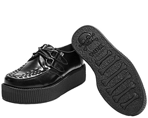 T.U.K. Black Leather Viva Mondo Creepers Shoes for Women and Men, Lace Up Platform Shoes | US Women 6 / Men 44