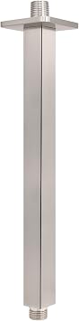 NearMoon Ceiling Mounted Shower Arm with Flange, Universal Connection 1/2 NPT Straight Square Shower Arm for Fixed Rain Shower Head, Made of Thicken Stainless Steel 12 Inch, Brushed Nickel