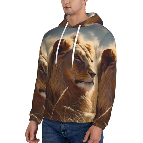 Men's Fleece Pullover Hoodie Long Sleeve Hooded Prairie lion Sweatshirt Casual Shirts With Pockets Small Black3