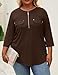 Kancystore Ladies Plus Size 3/4 Sleeve Tops and Blouses 2X V Neck Flowy Office Work Shirts Brown