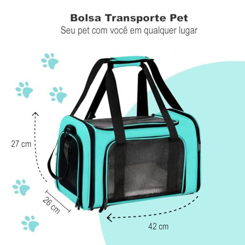 Bolsa de Transporte para Animais de Estimação, Tamanho 35x 33x 25cm, Peso Máximo 10 kg, Azul Turques