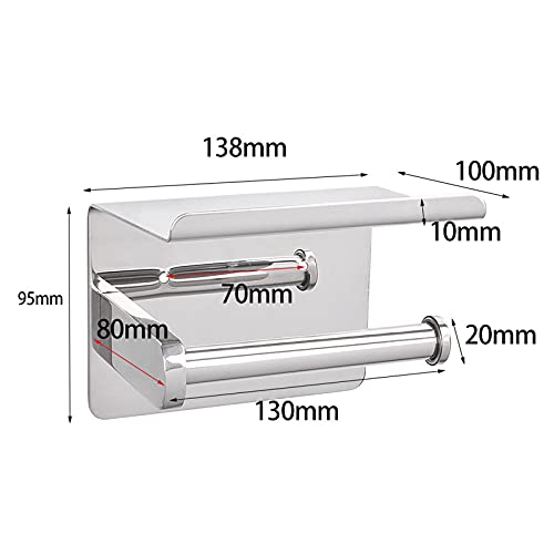 Porta carta igienica in acciaio inox con finitura lucida a specchio e mensola per cellulare, accessorio da bagno durevole per case moderne
