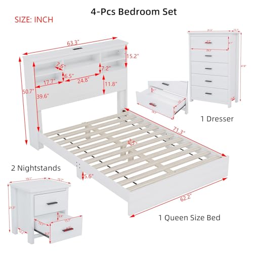 image for Merax 4-Pieces Queen Size Bedroom Set, Platform Bed Frame with Storage