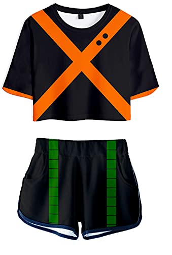 YIMIAO Femmes impression en 3D T-Shirt Shorts Set Court My Hero Academia Japonais Animé Cosplay T-Shirt & Short Vetement de Sport Décontractés Fille(XS) Cover