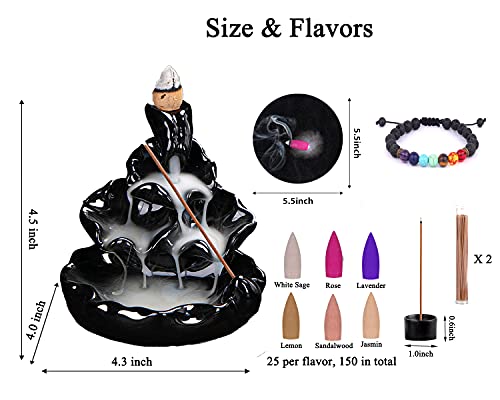 Yu&Ch Backflow Incense Waterfall Burner With 150 Updated Incense Cones,60 Incense Sticks,Chakra Bracelet,Tweezer,Small Incense Holder,Fireproof Mat thumb #6