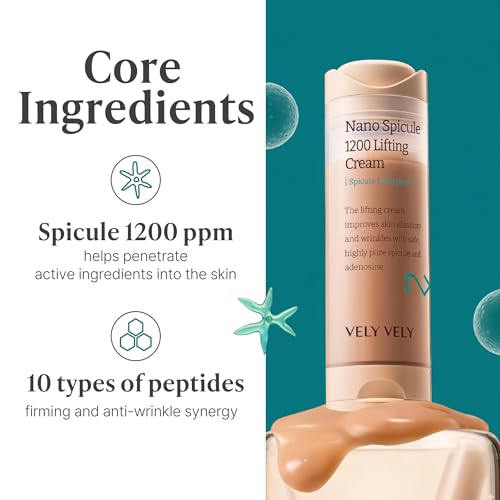 VELY VELY Nano Spicule 1200ppm Lifting Cream - Anti‑Aging Wrinkle Microneedling Face Moisturizer for Women, 10 Peptides, 50ml / 1.69 oz