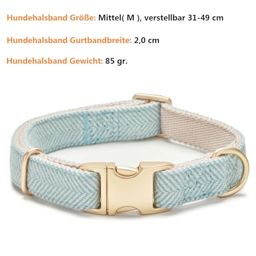 YUDOTE Ultra-weiches Hundehalsband aus natürlicher Baumwolle mit Twillgewebe für Mittel Hunde mit empfindlicher Haut,Hellblau