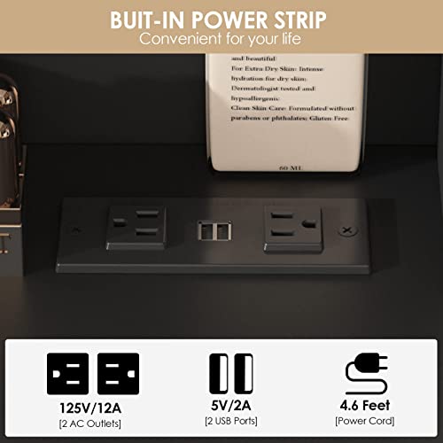 Image of Makeup Vanity Desk with Lighted Mirror & Power Strip,Makeup Vanity Table with Lights and Lots Storage,3 Lighting Modes,35in Large Drawers Vanity Table,Black