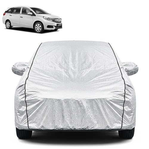 Image of Waterproof Car Cover for Honda Mobilio | Dustproof, UV Resistant & Scratch Protection | Soft Cotton Lining | Triple Stitched | Mirror Pockets & Elastic Fit | Silver