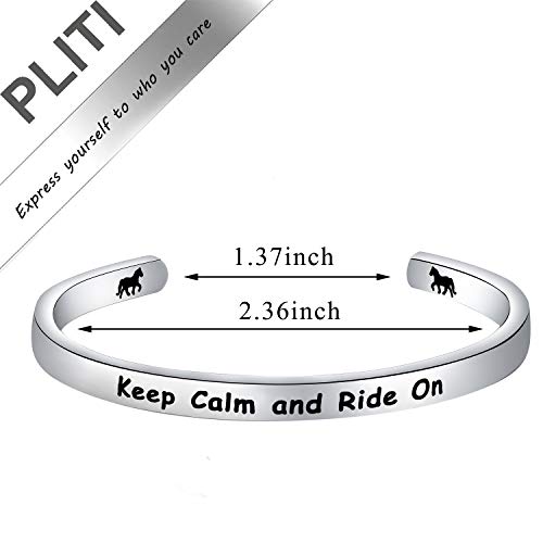 Image of PLITI Horse Lovers Gifts Horseback Riding Gift Equestrian Gift For Horse Lover Country Gift Keep Calm And Ride On Stainless Steel Running Horse Cuff Bracelet