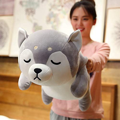 Juguetes de Peluche de Perro Husky Suave Linda Almohada Husky Muñeca de Peluche Cojín de decoración de sofá para niños Regalo de cumpleaños 65cm Gris