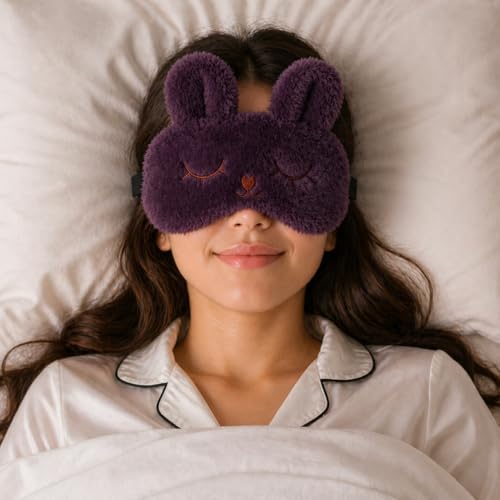 Image of Jenna Eye Mask for Sleeping with Adjustable Strap Super Soft Sleeping Mask Blind Fold for Comfortable Sleep Travelling Sleep Mask (Bunny Purple)