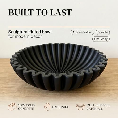 image for OAKOA Concrete Black Decorative Bowl for Home Decor - Black Fruit Bowl