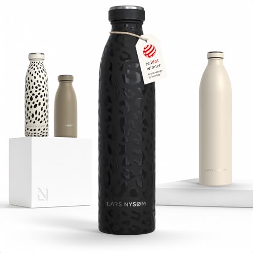 Image of LARS NYSOM Stainless Steel Insulated Water Bottle 12oz 17oz 25oz 34oz 51oz | Insulated Thermo Flask for Hot and Cold Beverages | Leakproof Drinking Bottle (Black, 25.4oz)