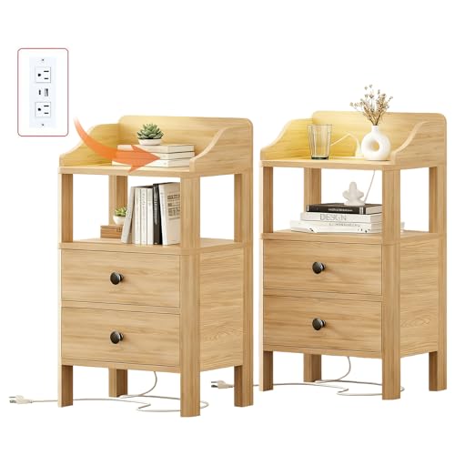La Mejor Recopilación de Buro Madera al mejor precio. 48 KINTOP Buros para recamara,Mesita de Noche con estación de Carga, Mesa Lateral con Dos cajones, Muebles para recamara Equipado con Dos mesitas, Ideal para Dormitorio, Sala de...