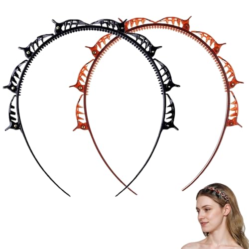 Heanvmyss Diademas con Pinzas,2 Piezas Hair Twister Diadema,Horquilla de Doble Flequillo,Diademas Mujer con Horquilla,Horquilla de Peluqueríadiadema con Cinta para la Cabeza Niñas(Negro,Marrón)