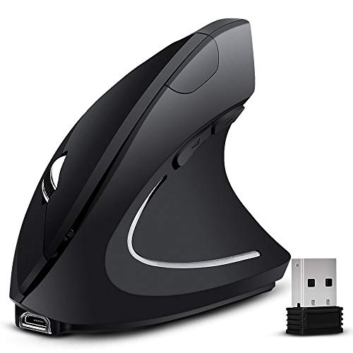 Ratón óptico vertical ergonómico, Senli actualizado, inalámbrico, recargable, ratón óptico 2.4 G, con 6 botones, 3 niveles de DPI ajustables,mejor rendimiento para PC, escritorio, ordenador portátil